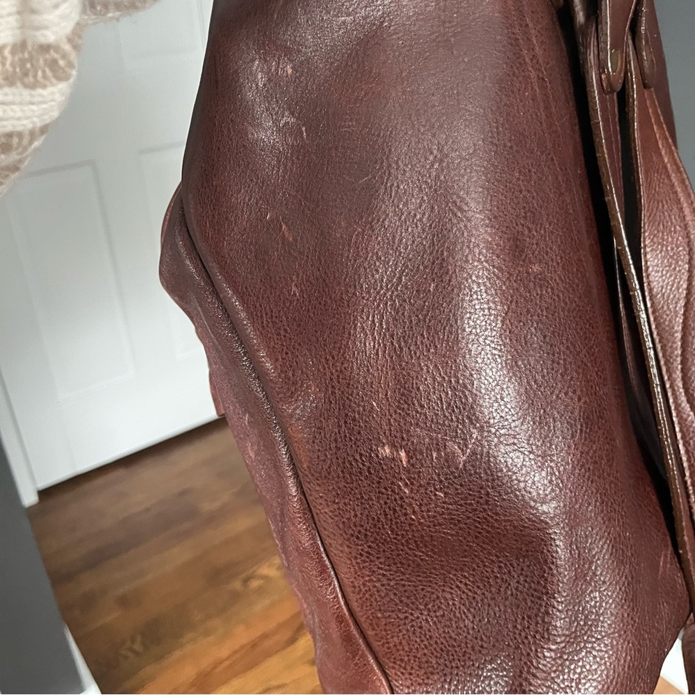 Vintage 90s Genuine Leather Backpack Rucksack Cognac Brown Slouchy Unisex - Picture 7 of 11